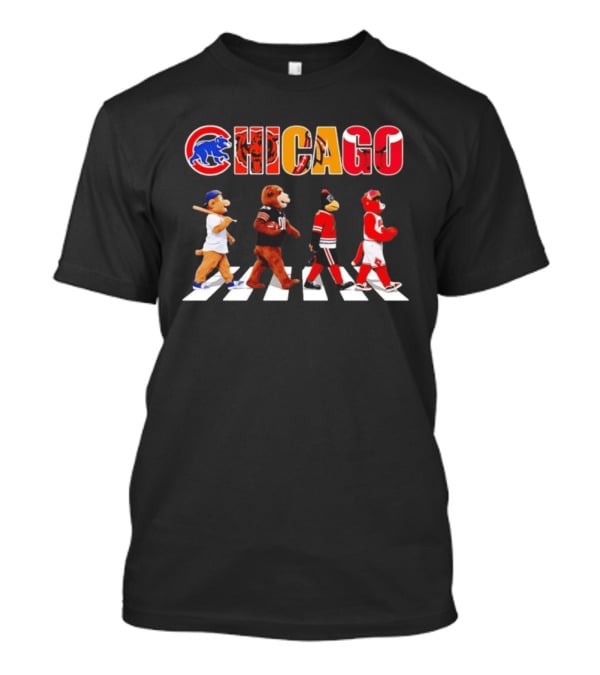 Chicago Cubs Bears Blackhawks Bulls Mascots Crossing Abbey Road T-Shirt