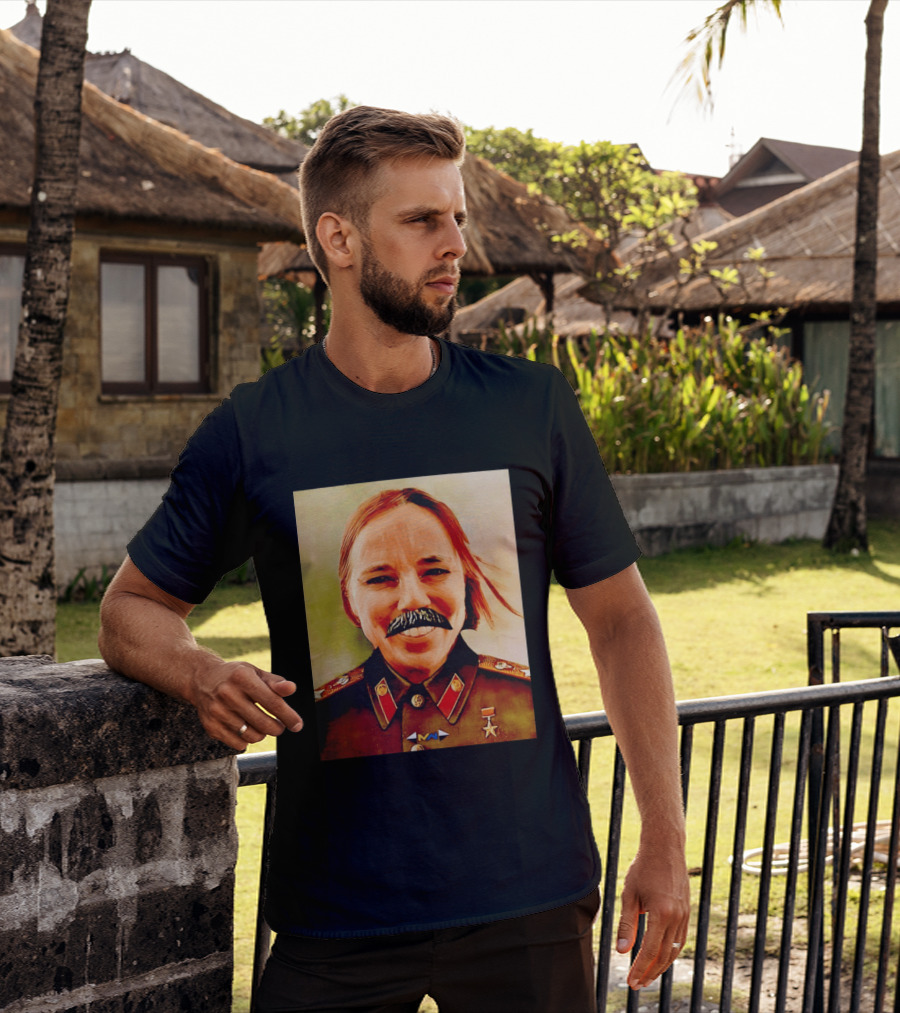 Comrade Bellows Military Portrait Caricature With Mustache T-Shirt