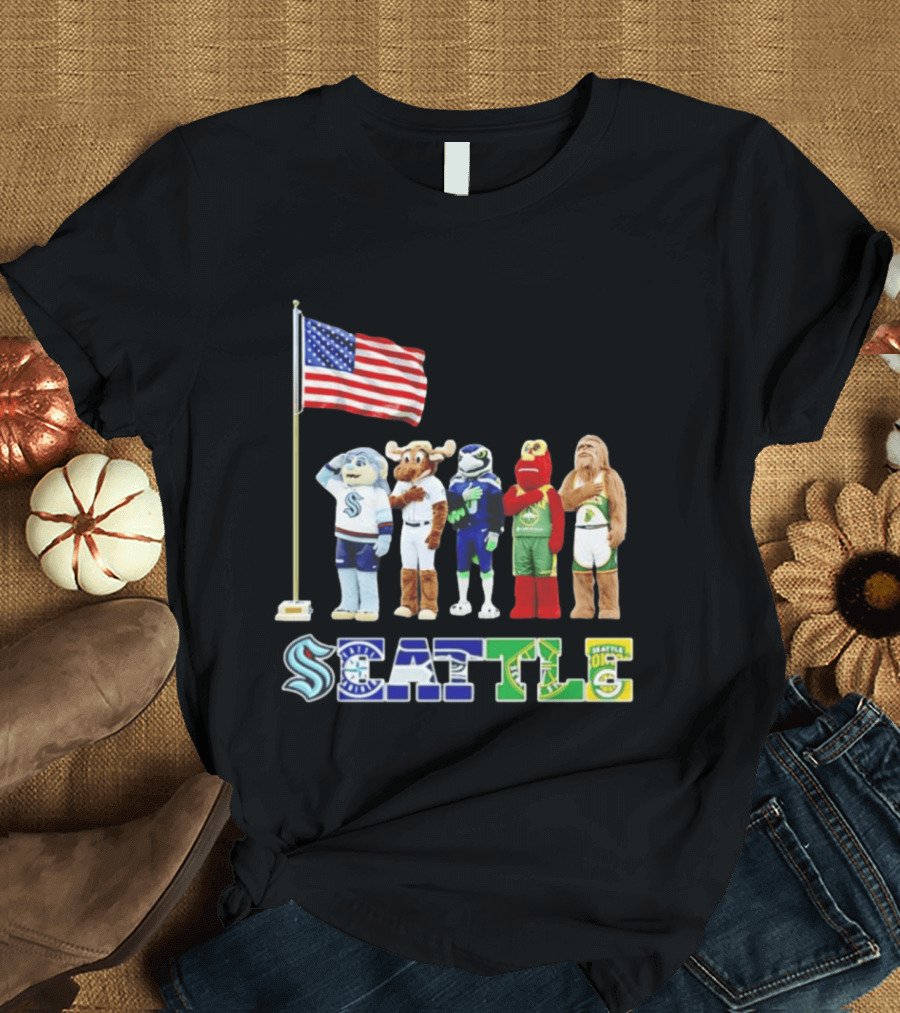 Seattle Kraken Mariners Seahawk Sounders SuperS Salute Flag T-Shirt