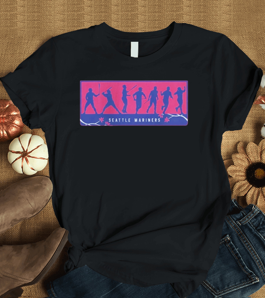Seattle Mariners Anime Day Silhouettes Baseball Players Sakura Blossoms T-Shirt