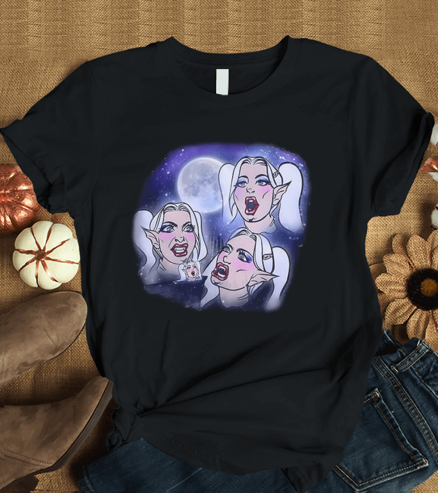 Majestic Howling Wolves Samantha Moonlit Night Fantasy T-Shirt