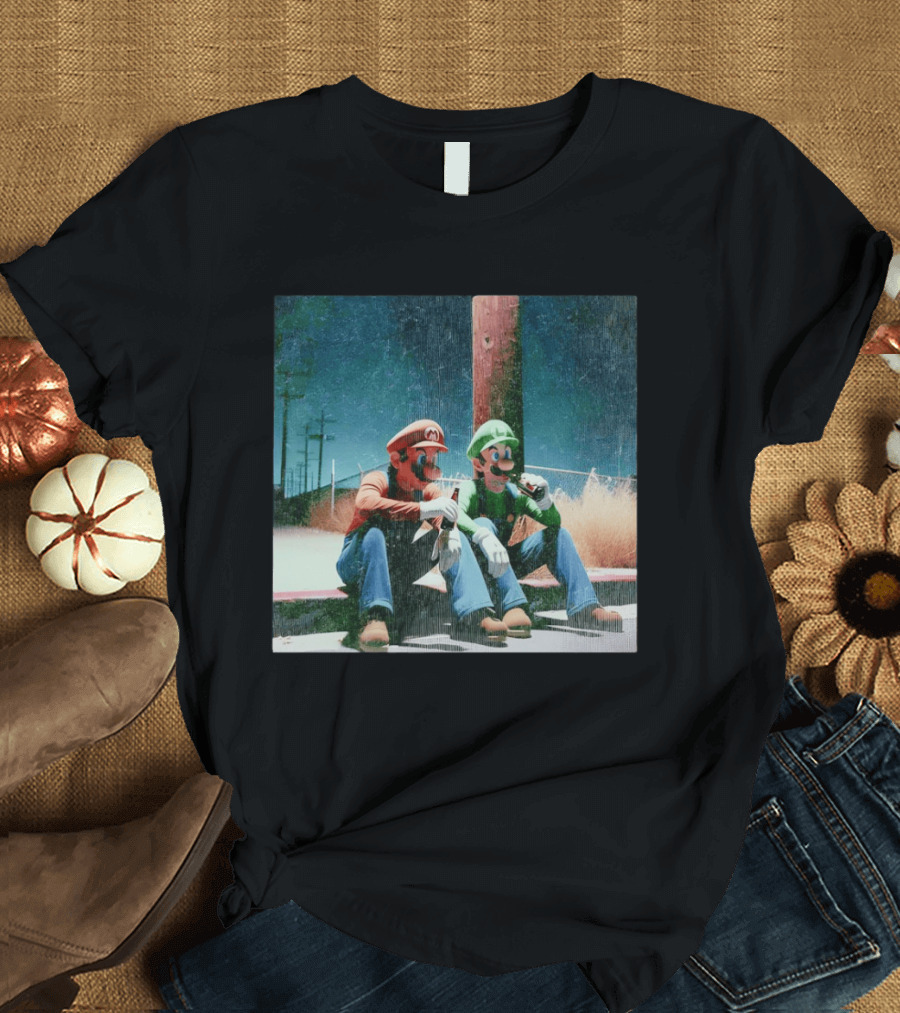 Super Mario Bros Mario And Luigi Relaxing And Drinking Scene T-Shirt