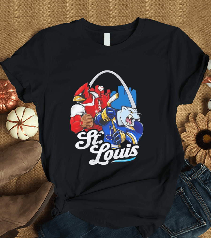 St. Louis Cardinals And St Louis Blues Skyline With Arch Sports Team Fans T-Shirt