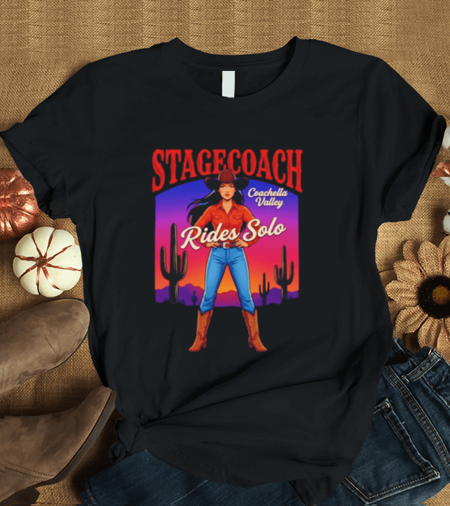 Stagecoach Coachella Valley Rides Solo Western Cactus Sunset T-Shirt