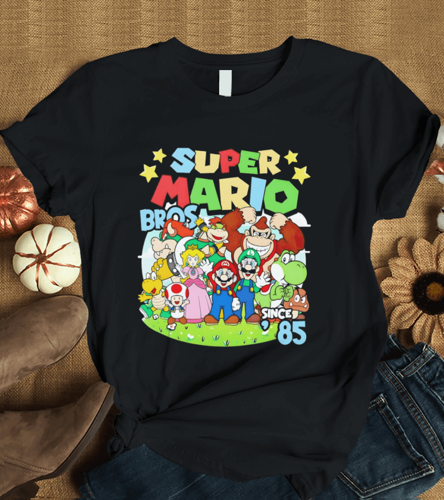 Super Mario Bros Characters And Stars Cartoon Since 85 T-Shirt