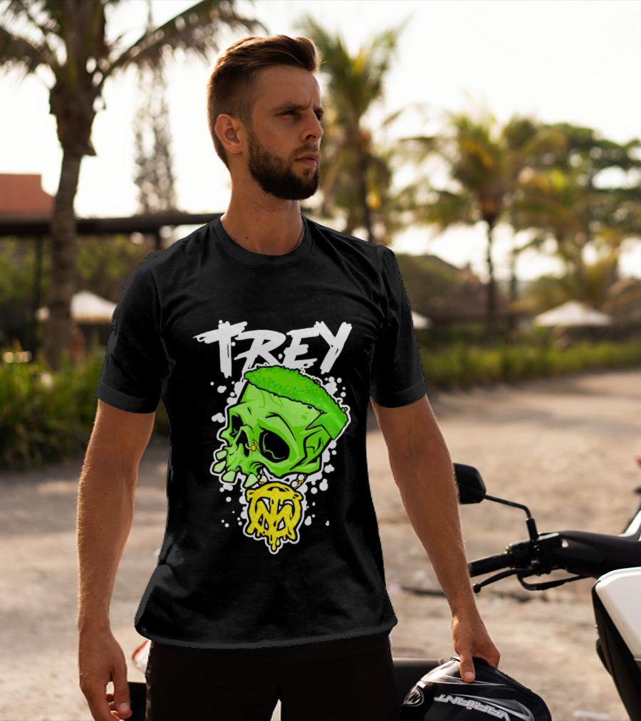 Trey Skull Green Neon Melting Art By Trey Miguel T-Shirt