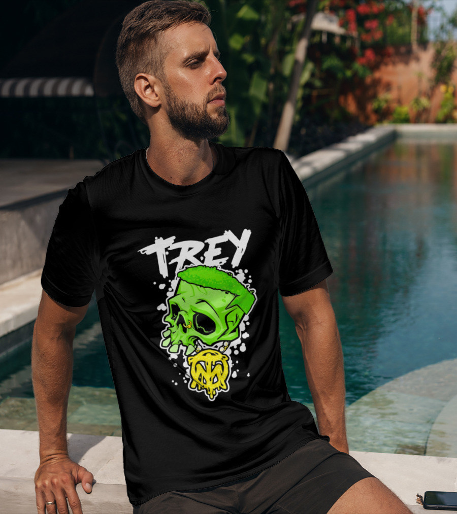 Trey Skull Green Neon Melting Art By Trey Miguel T-Shirt