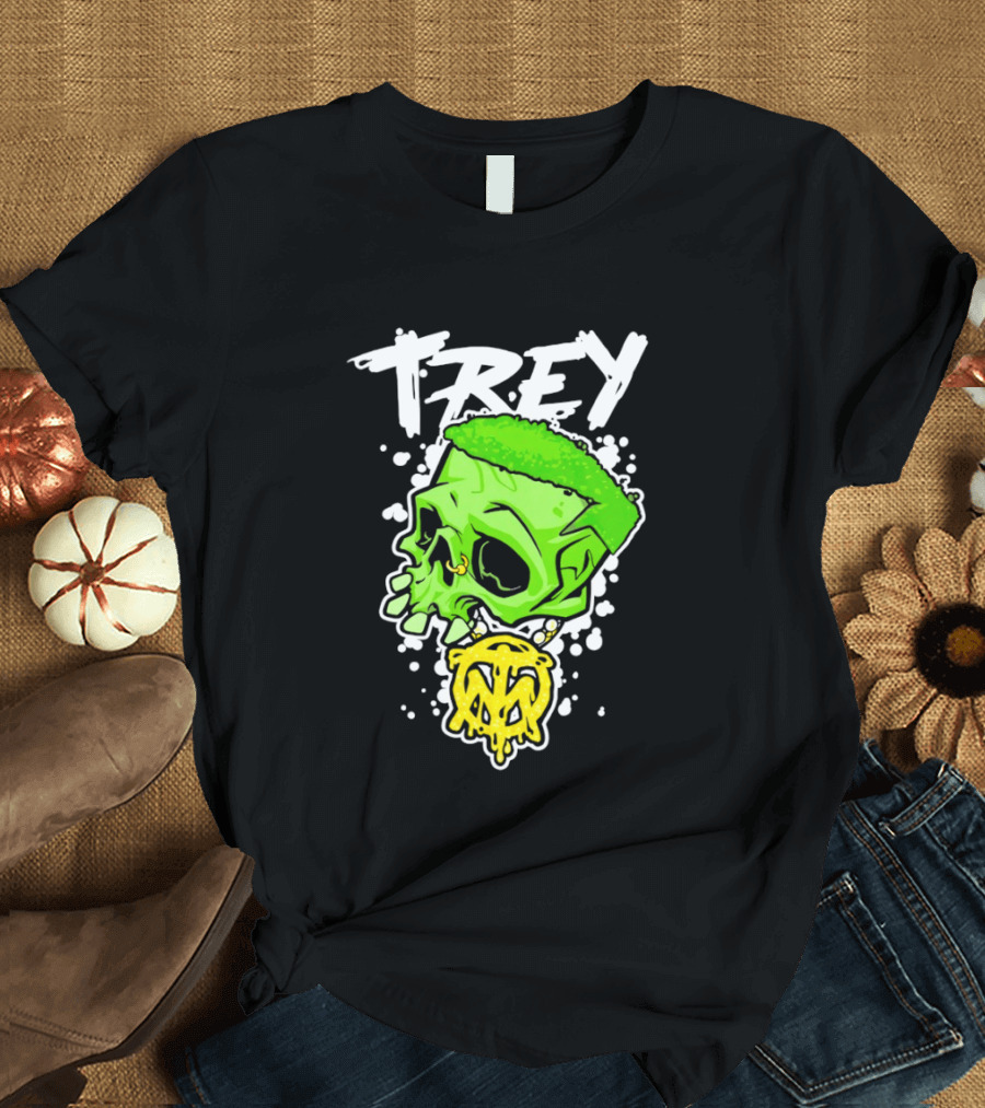 Trey Skull Green Neon Melting Art By Trey Miguel T-Shirt