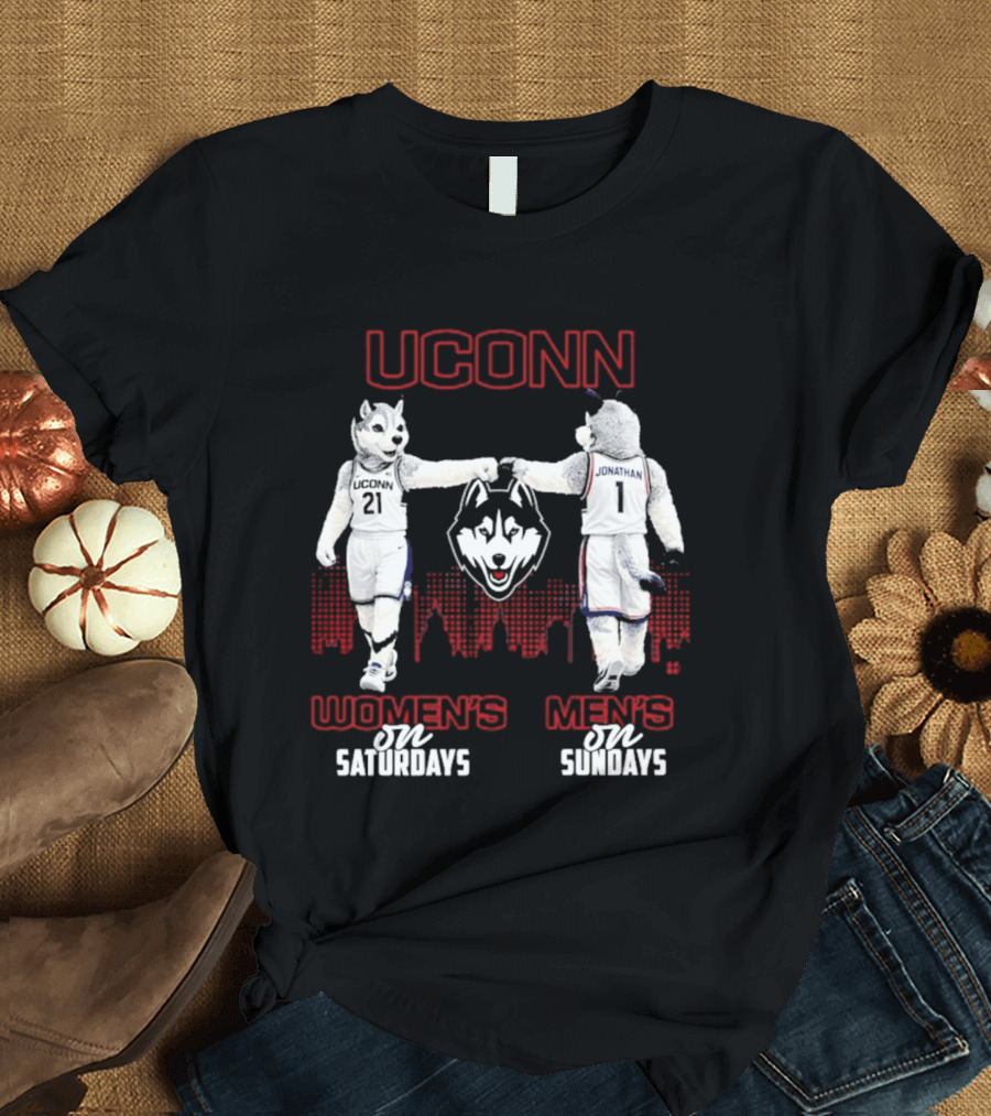 UConn Huskies Women's Saturdays Men's Sundays Fist Bump City Skyline T-Shirt