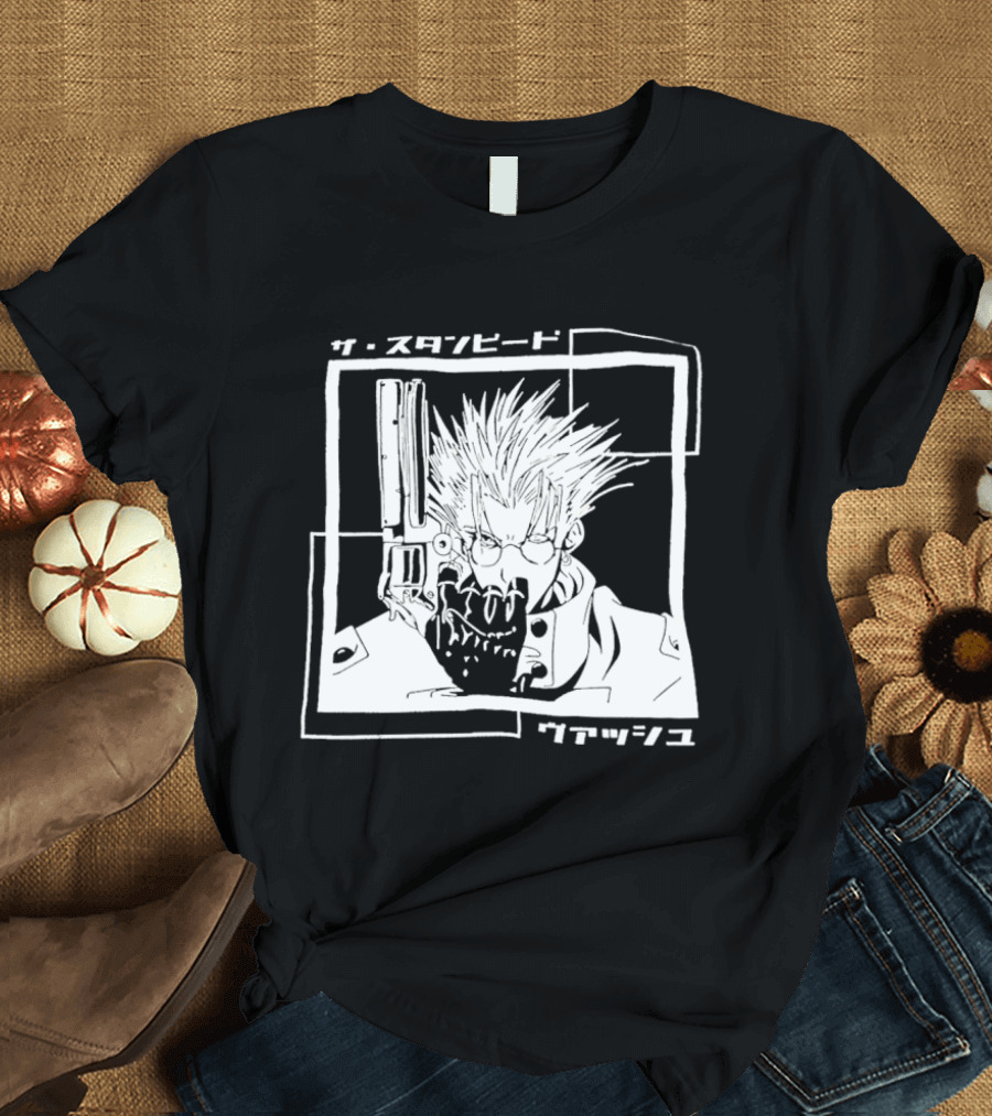 Vash The Stampede Trigun Japanese Typography Stylized T-Shirt