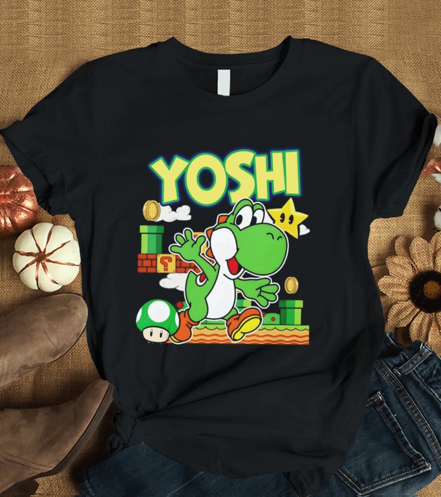 Yoshi Super Mario Bros Game Iconic Green Dinosaur Adventure T-Shirt