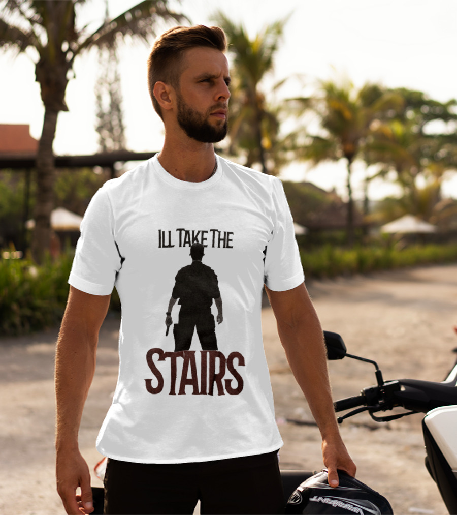 I'll Take The Stairs Shadowy Figure With Gun T-Shirt
