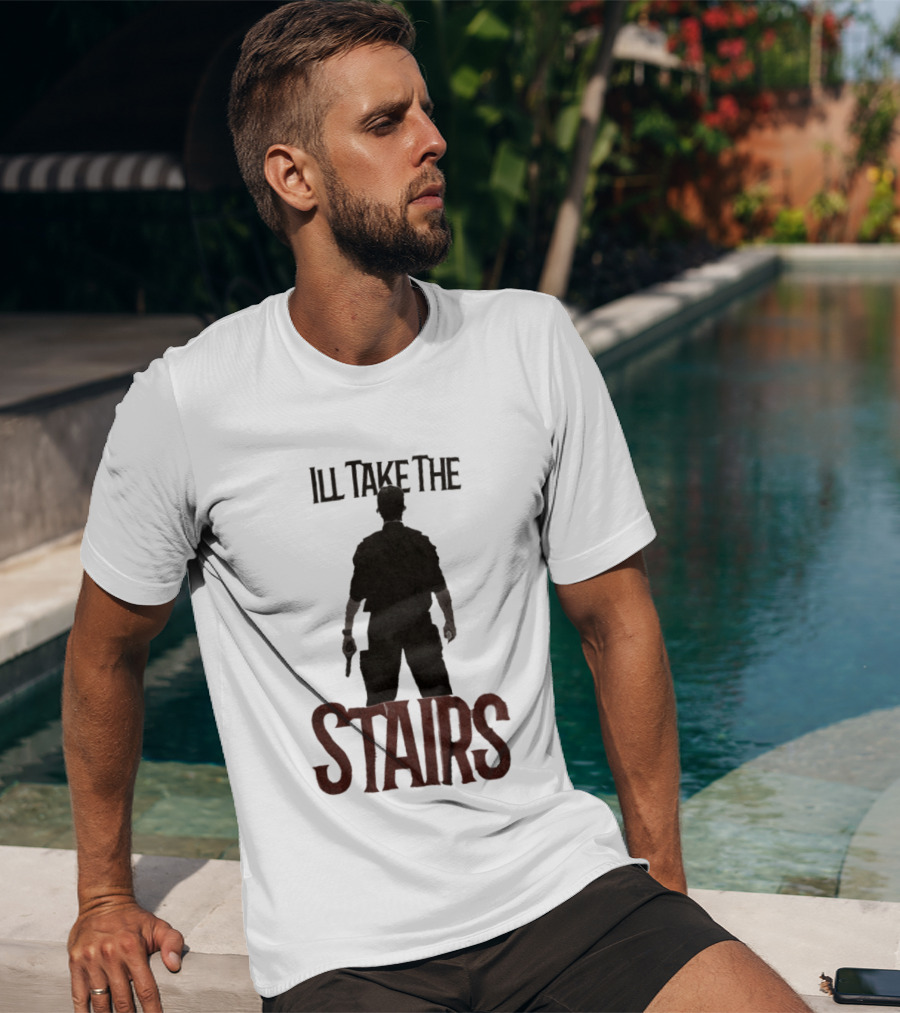 I'll Take The Stairs Shadowy Figure With Gun T-Shirt