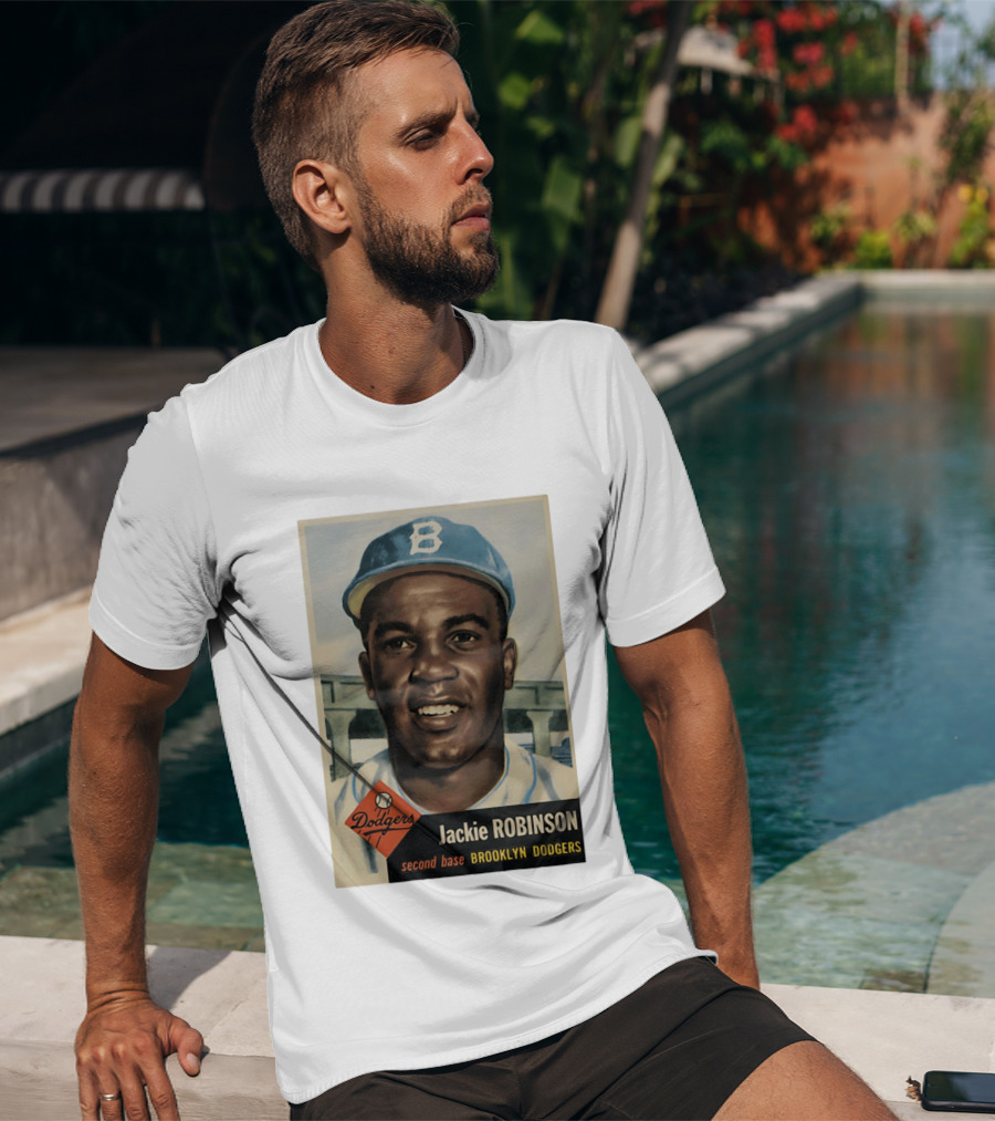 Dodgers Jackie Robinson Second Base Brooklyn Dodgers Topps Baseball Card T-Shirt