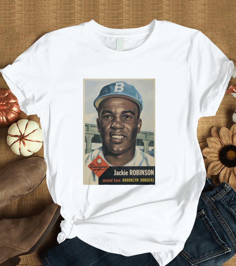 Dodgers Jackie Robinson Second Base Brooklyn Dodgers Topps Baseball Card T-Shirt