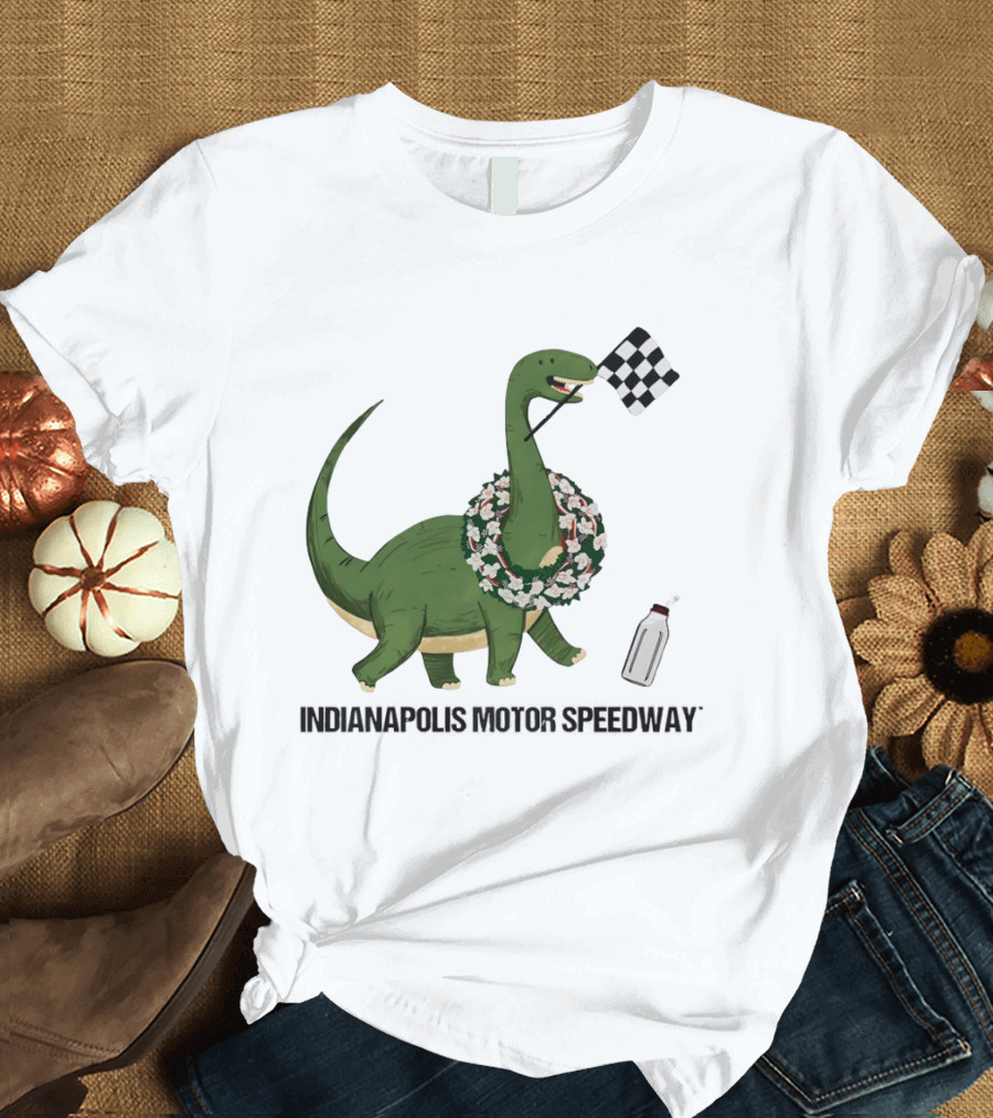 Indianapolis Motor Speedway Dinosaur Checkered Flag Toddler Racing T-Shirt