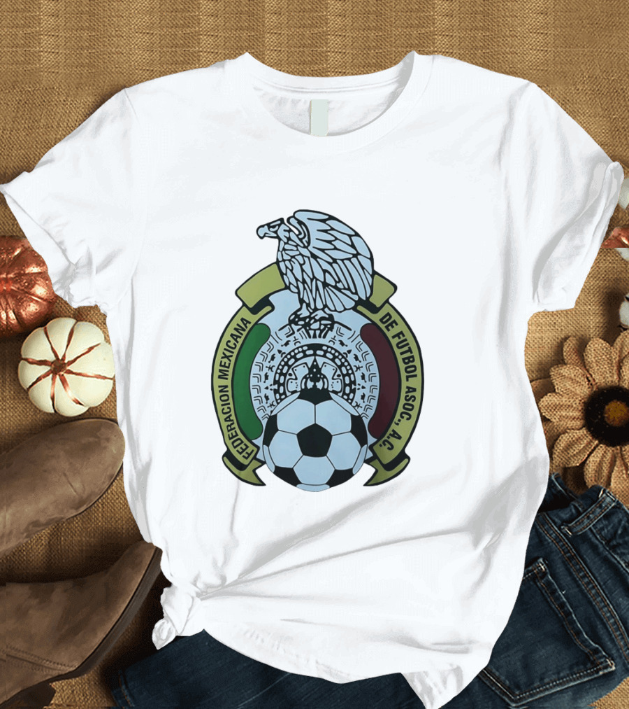 Federacion Mexicana De Futbol Asociacion AC Soccer Ball Emblem With Eagle And Aztec T-Shirt