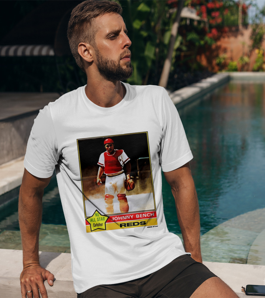 Johnny Bench Cincinnati Reds 1976 Topps NL All Star Catcher Retro Card T-Shirt
