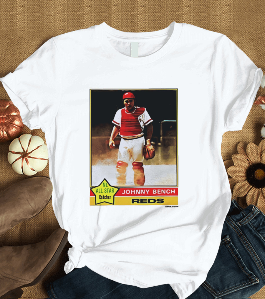 Johnny Bench Cincinnati Reds 1976 Topps NL All Star Catcher Retro Card T-Shirt
