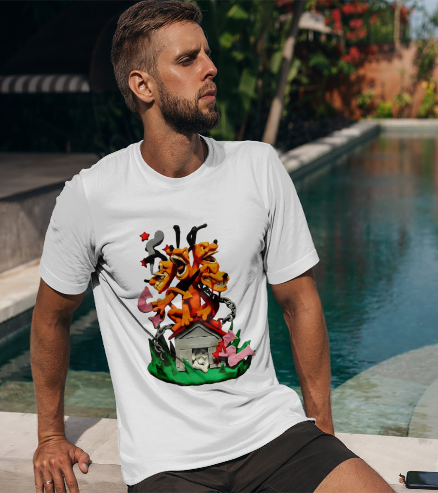 Hell Hound Three Headed Cerberus In Chains With Bone House T-Shirt