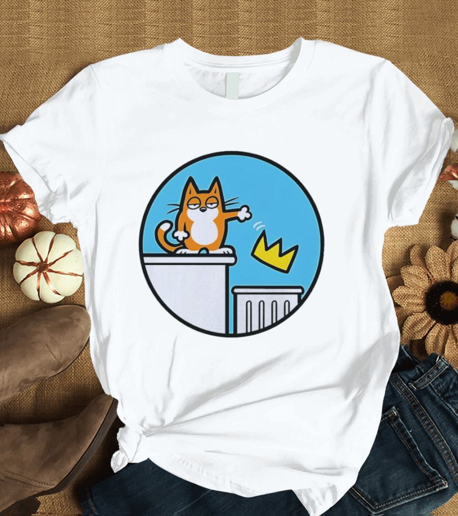 Orange Cat Discarding Crown No King Mark Parisi T-Shirt