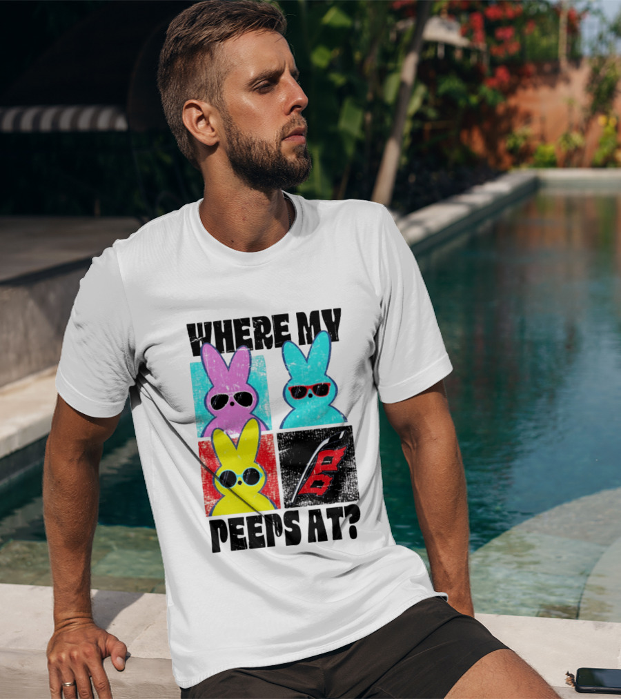 Where My Peeps At Sunglasses Colorful Bunnies Pop T-Shirt