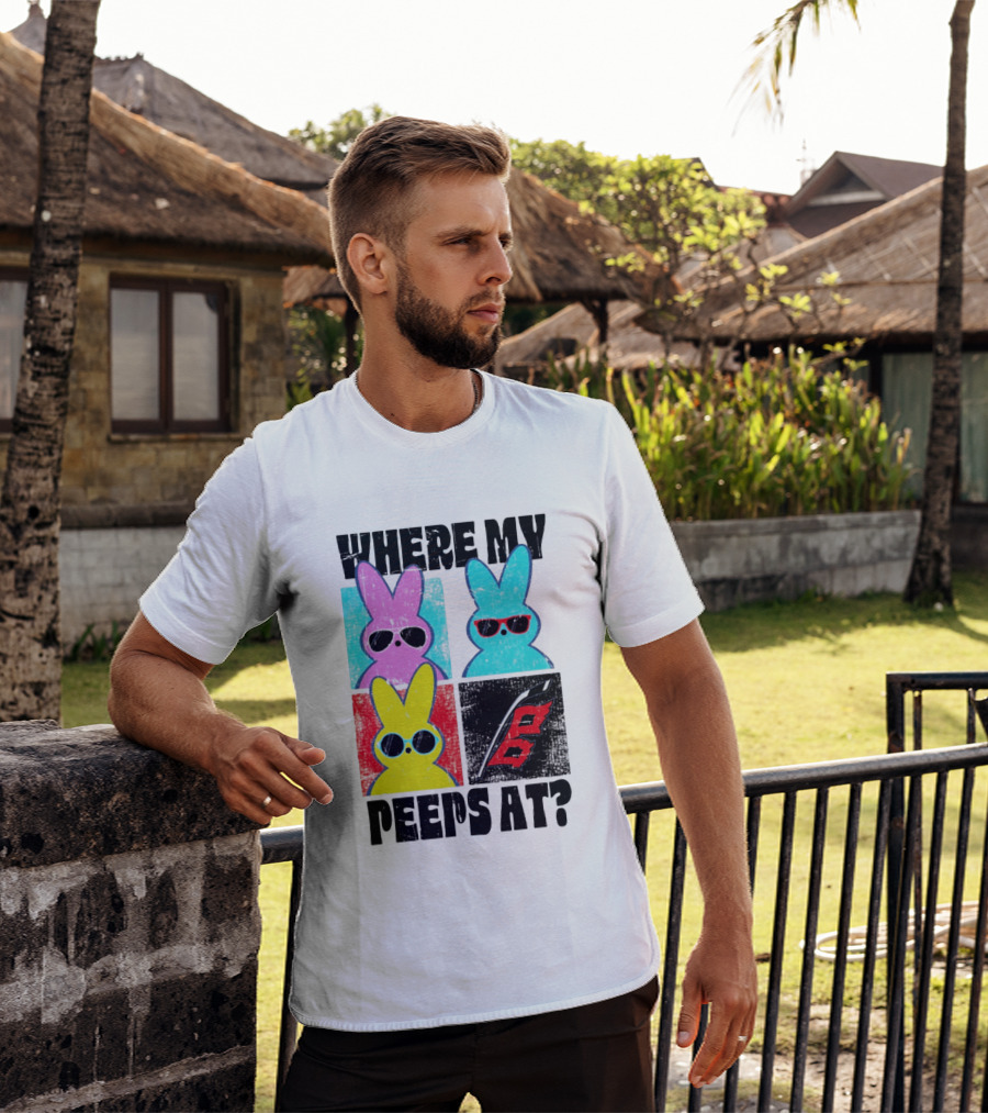 Where My Peeps At Sunglasses Colorful Bunnies Pop T-Shirt