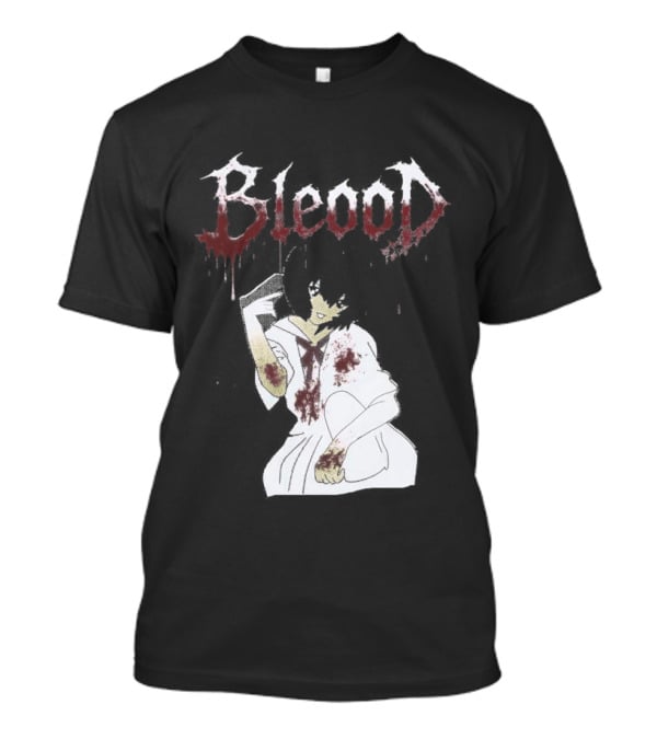 Blood Anime Style Dripping Text And Mysterious Figure T-Shirt