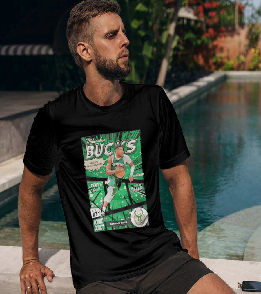 Milwaukee Bucks Giannis Antetokounmpo Comic Court Issue #34 T-Shirt