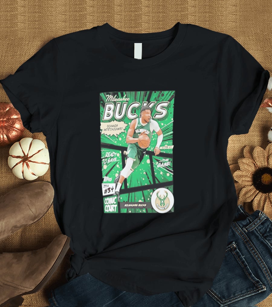 Milwaukee Bucks Giannis Antetokounmpo Comic Court Issue #34 T-Shirt