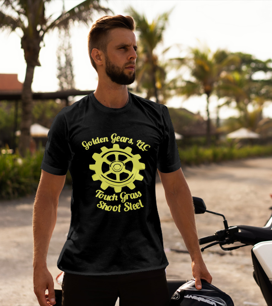 Golden Gears LLC Touch Grass Shoot Steel Gear Image T-Shirt