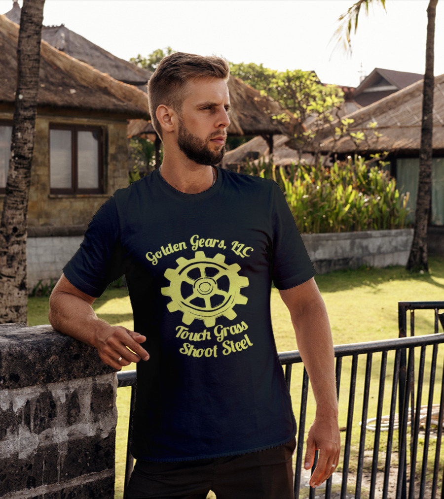 Golden Gears LLC Touch Grass Shoot Steel Gear Image T-Shirt