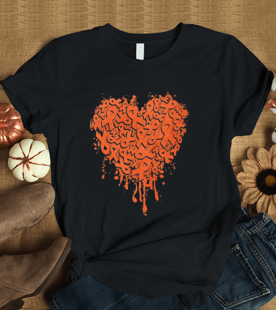 Orange Ribbon Melting Heart Shape Awareness T-Shirt