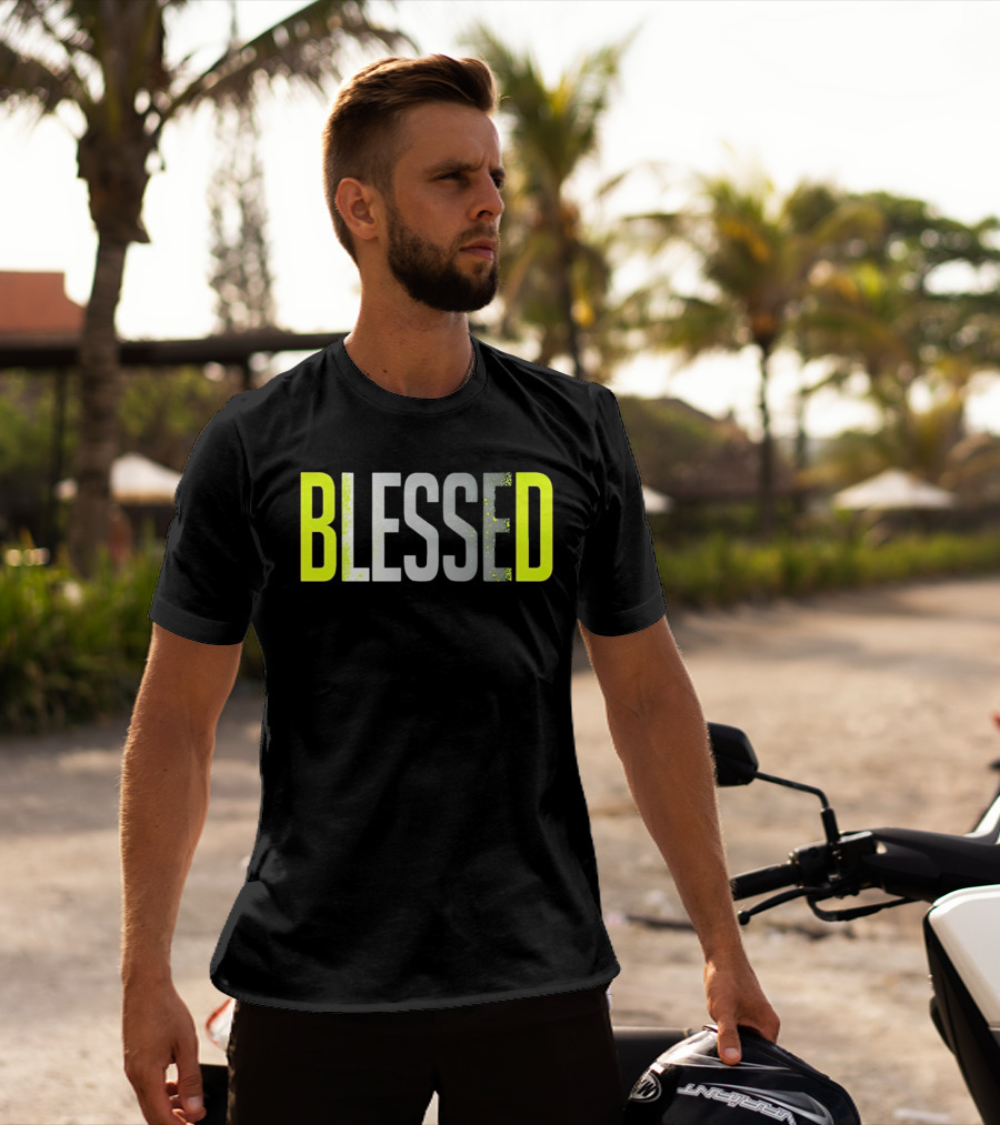 Blessed Neon Yellow Bold Text Vivid Splash Effect T-Shirt
