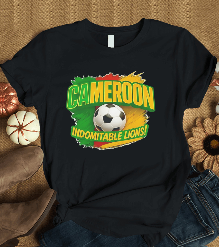 Cameroon Indomitable Lions Soccer Ball Icon With Colorful Brush Strokes T-Shirt