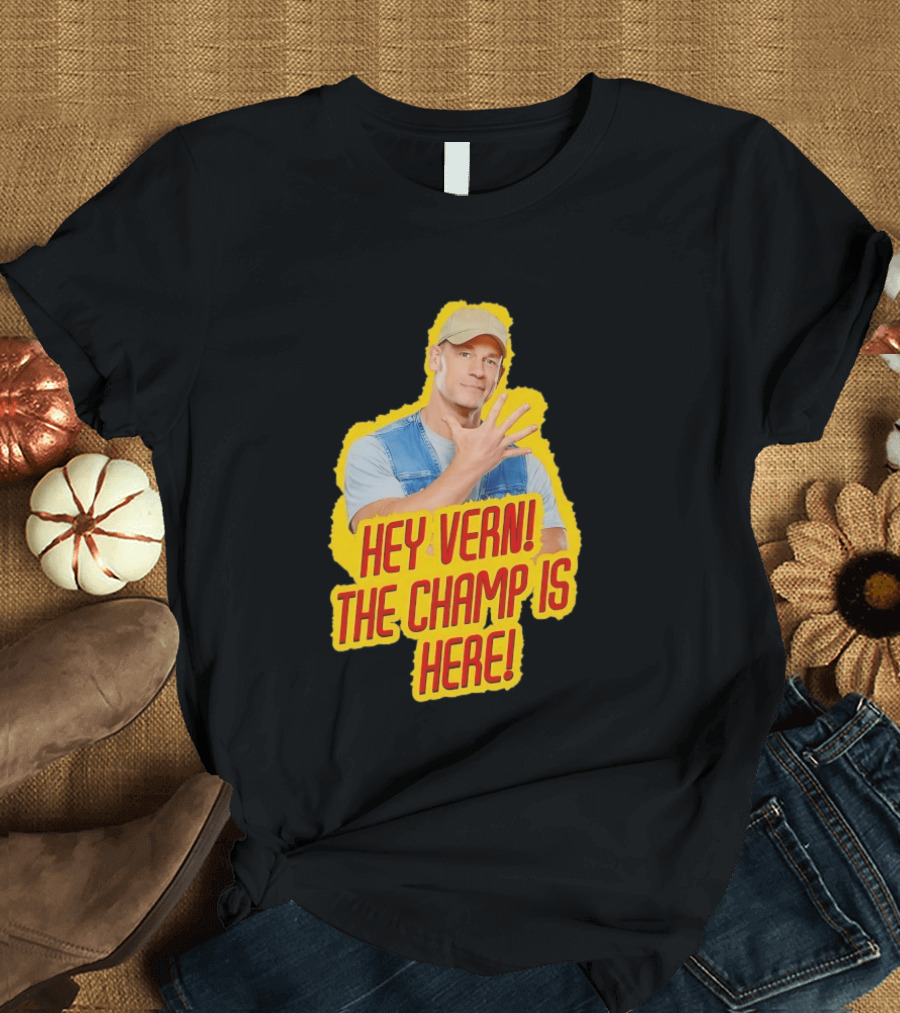 John Cena Hey Vern The Champ Is Here Hand Gesture Yellow Highlight T-Shirt
