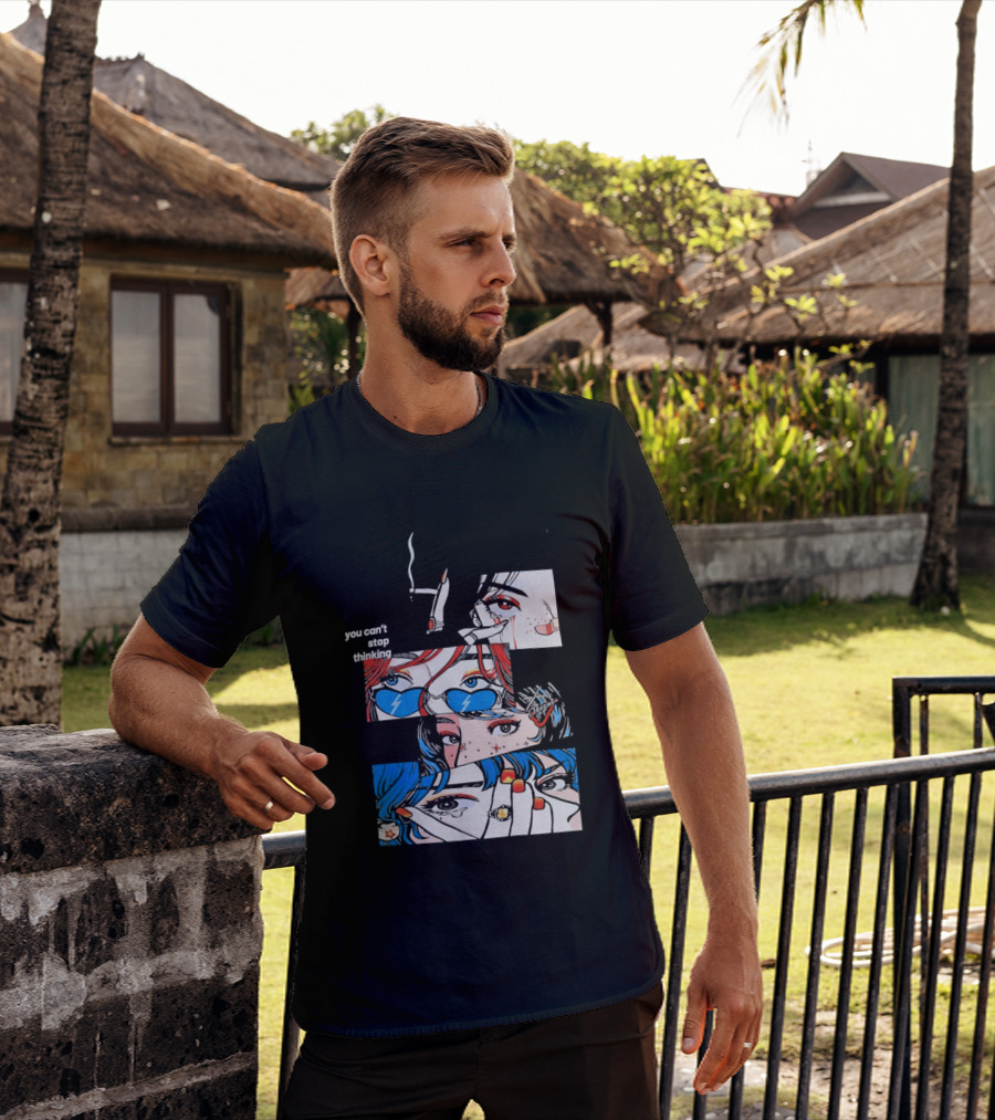 Rapidstreet Men Harajuku You Can't Stop Thinking Anime Vibrant Character Aesthetic T-Shirt