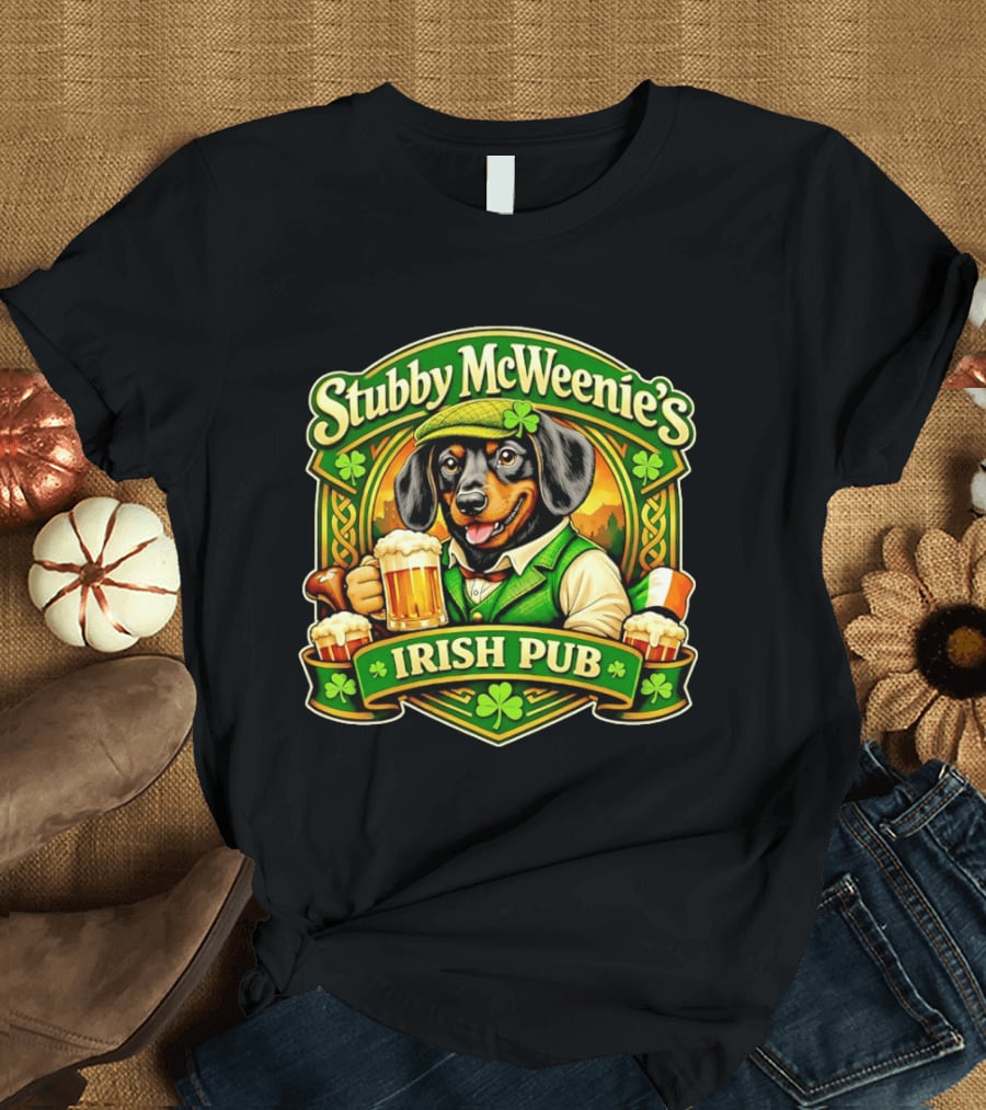 Stubby McWeenie's Irish Pub Dachshund Beer St Patrick's Day T-Shirt
