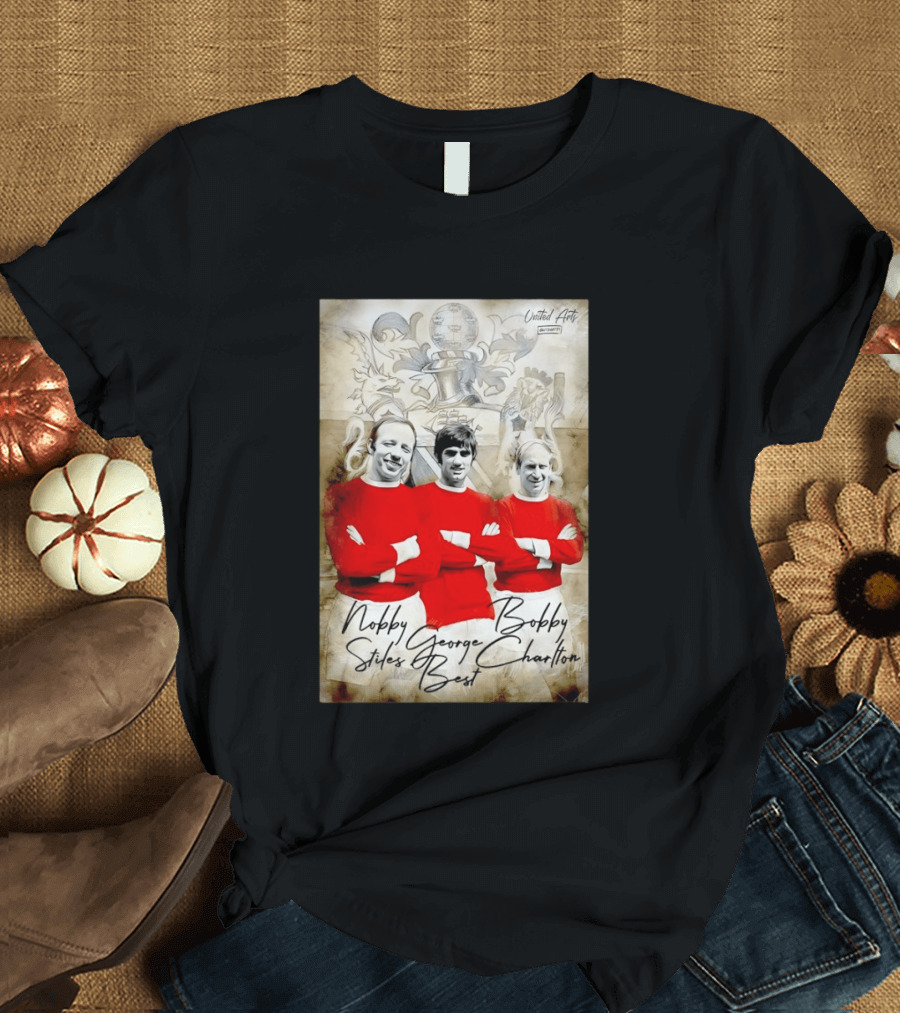 Nobby Stiles George Best Bobby Charlton Manchester United UEFA European Cup Lion Sketch T-Shirt