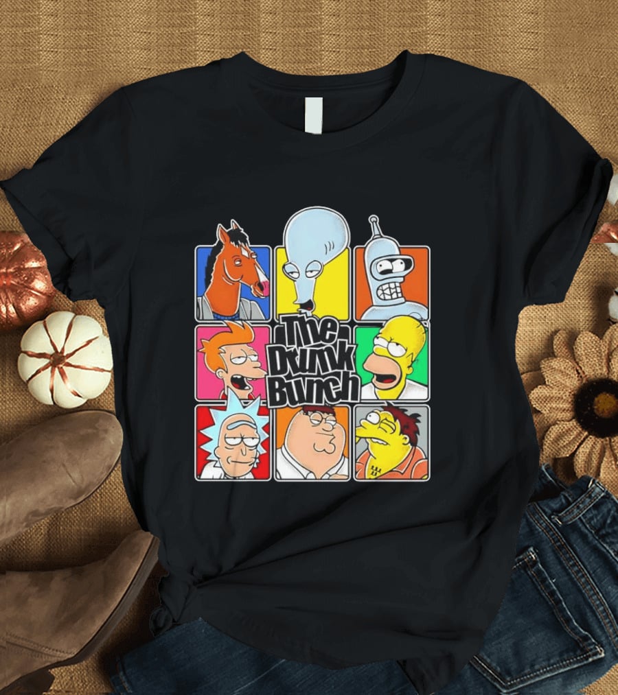 The Drunk Bunch Bojack Horseman Roger Bender Fry Rick Homer Peter Griffin Barney Gumble T-Shirt