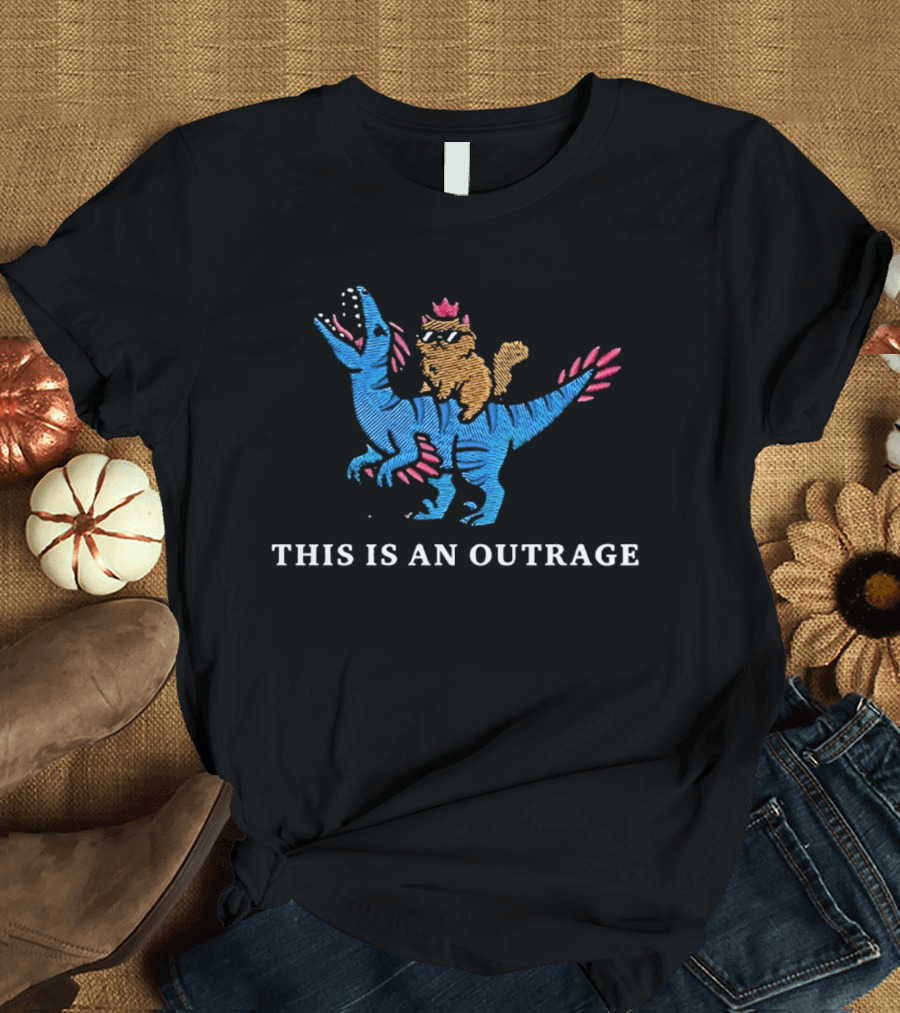 This Is An Outrage Dungeon Crawler Carl Cartoon Dinosaur With Cat T-Shirt