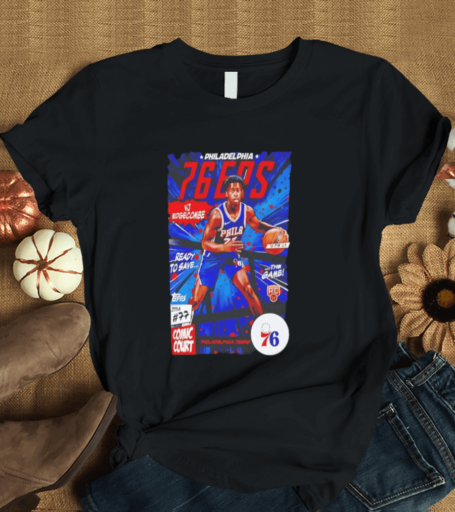 Philadelphia 76ers VJ Edgecombe Comic Court Ready to Save the Game T-Shirt