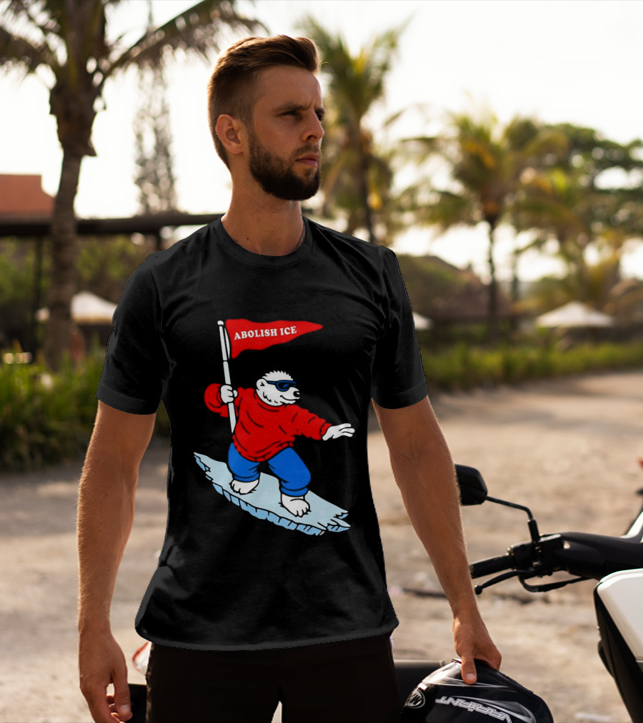 Polar Bear Surfing With Abolish ICE Flag T-Shirt