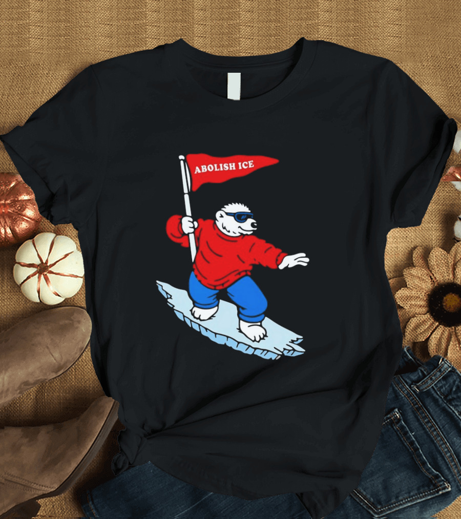 Polar Bear Surfing With Abolish ICE Flag T-Shirt