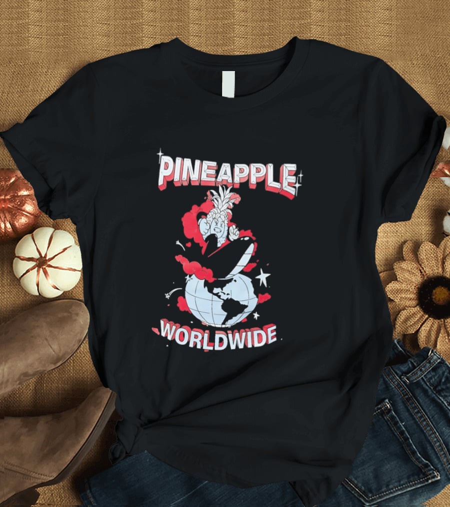 Pineapple Worldwide Cartoon Exploding Globe T-Shirt