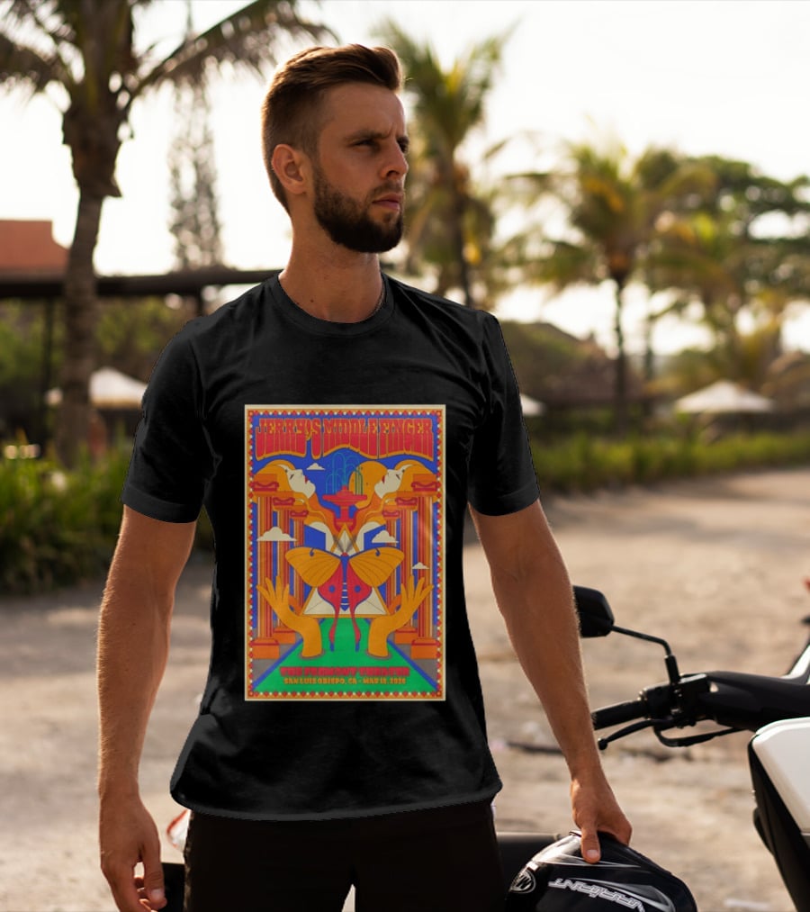 Jerry's Middle Finger The Fremont Theater San Luis Obispo CA May 15 2026 Psychedelic With Column And Faces T-Shirt