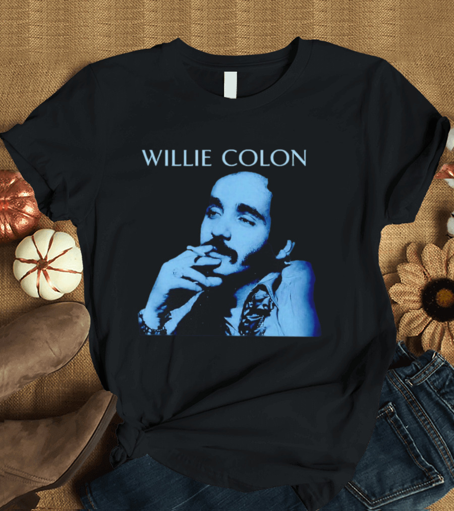 WILLIE COLON Blue Portrait Smoking Image T-Shirt