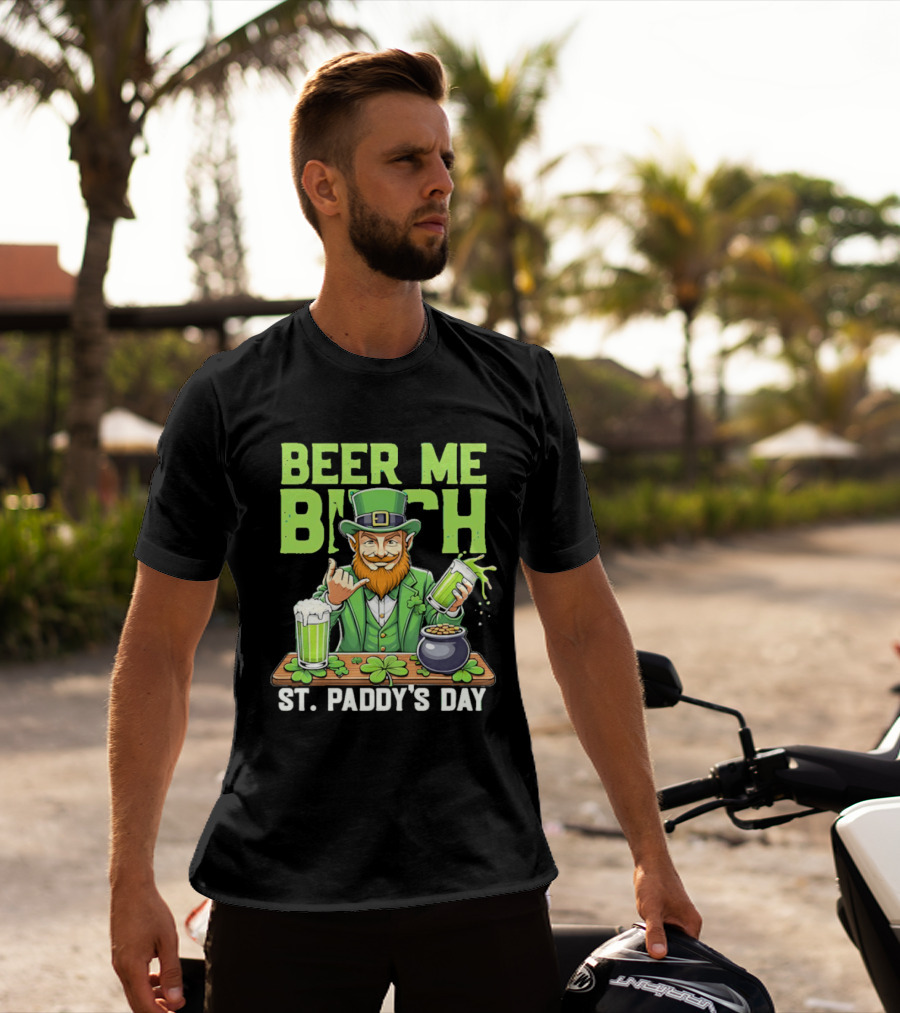 Beer Me Bich Leprechaun Rock And Roll Hand St Paddy's Day T-Shirt