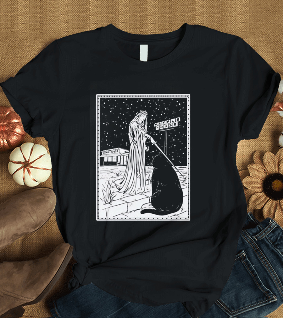 Medieval Cat Tarot Waffle House The Hermit T-Shirt