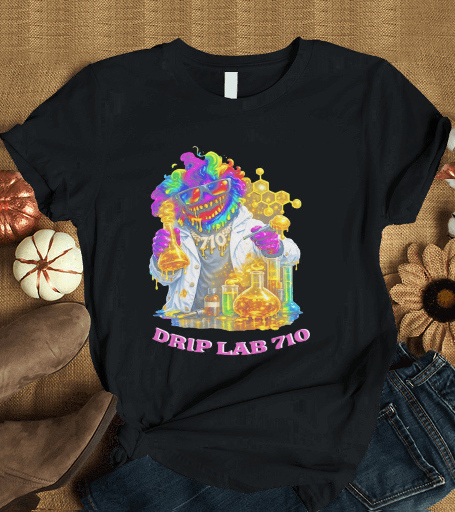 Drip Lab 710 Psychedelic Monster Chemist With Colorful Beakers T-Shirt